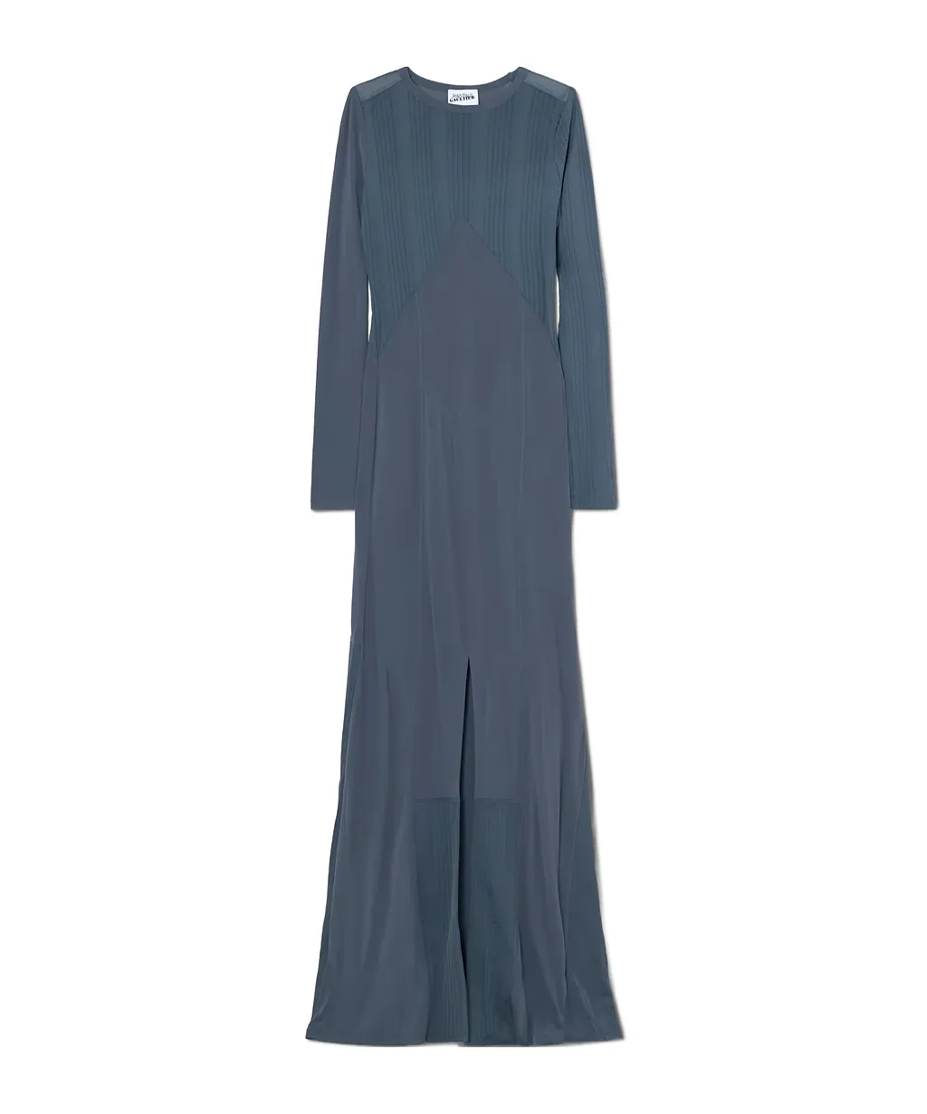 Patchwork Ribbed Stretch Knit Long Dress