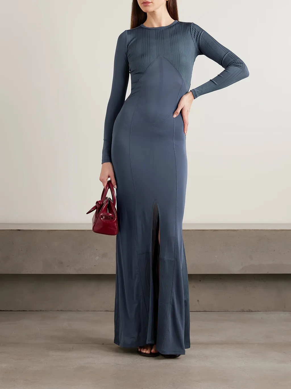 Patchwork Ribbed Stretch Knit Long Dress