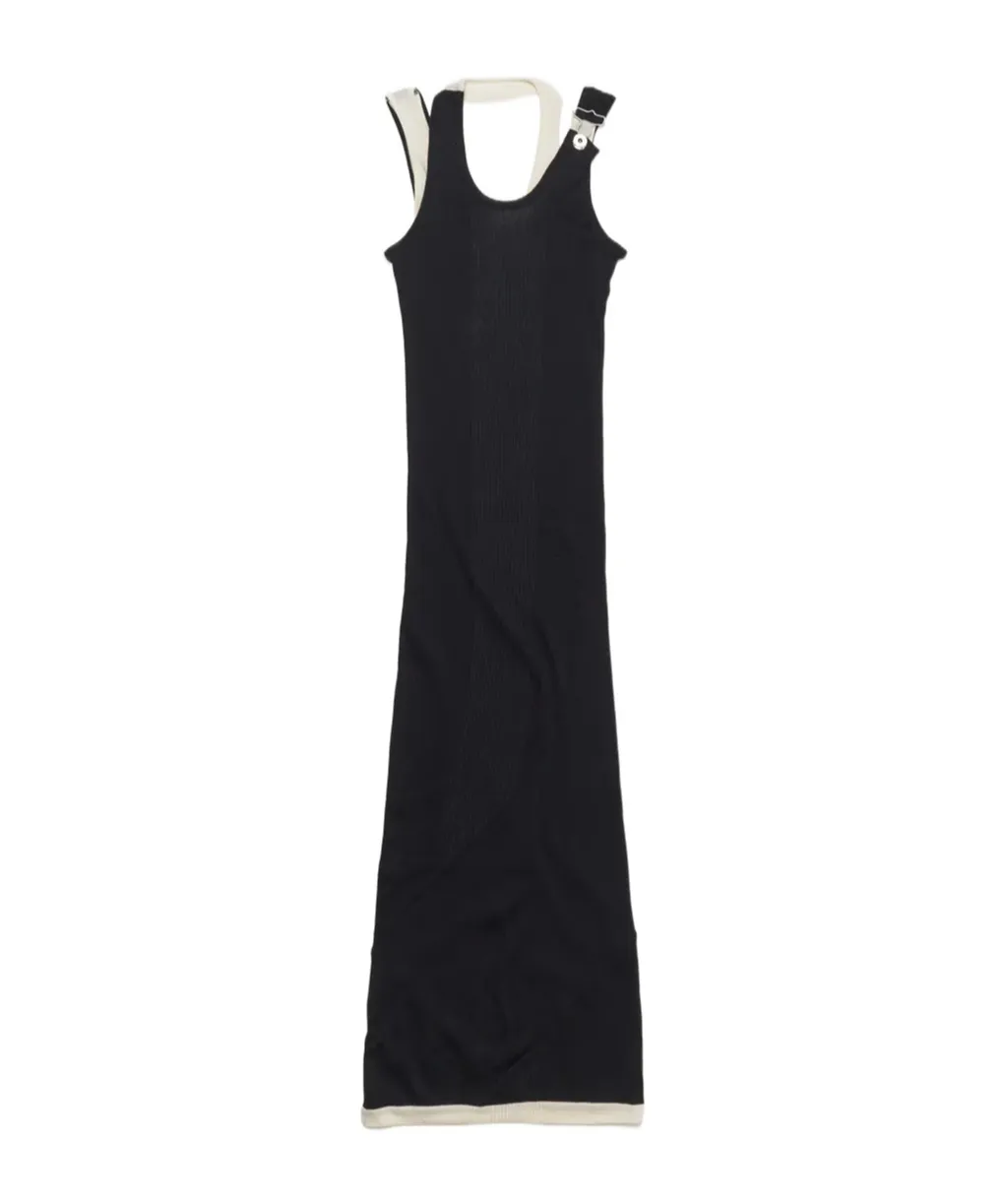 Ribbed Double Layer Dress In Black