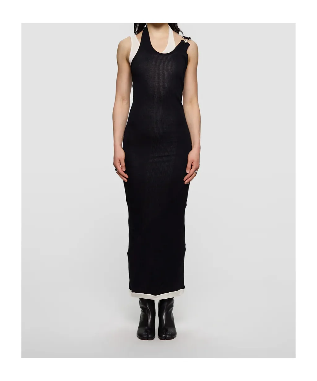 Ribbed Double Layer Dress In Black