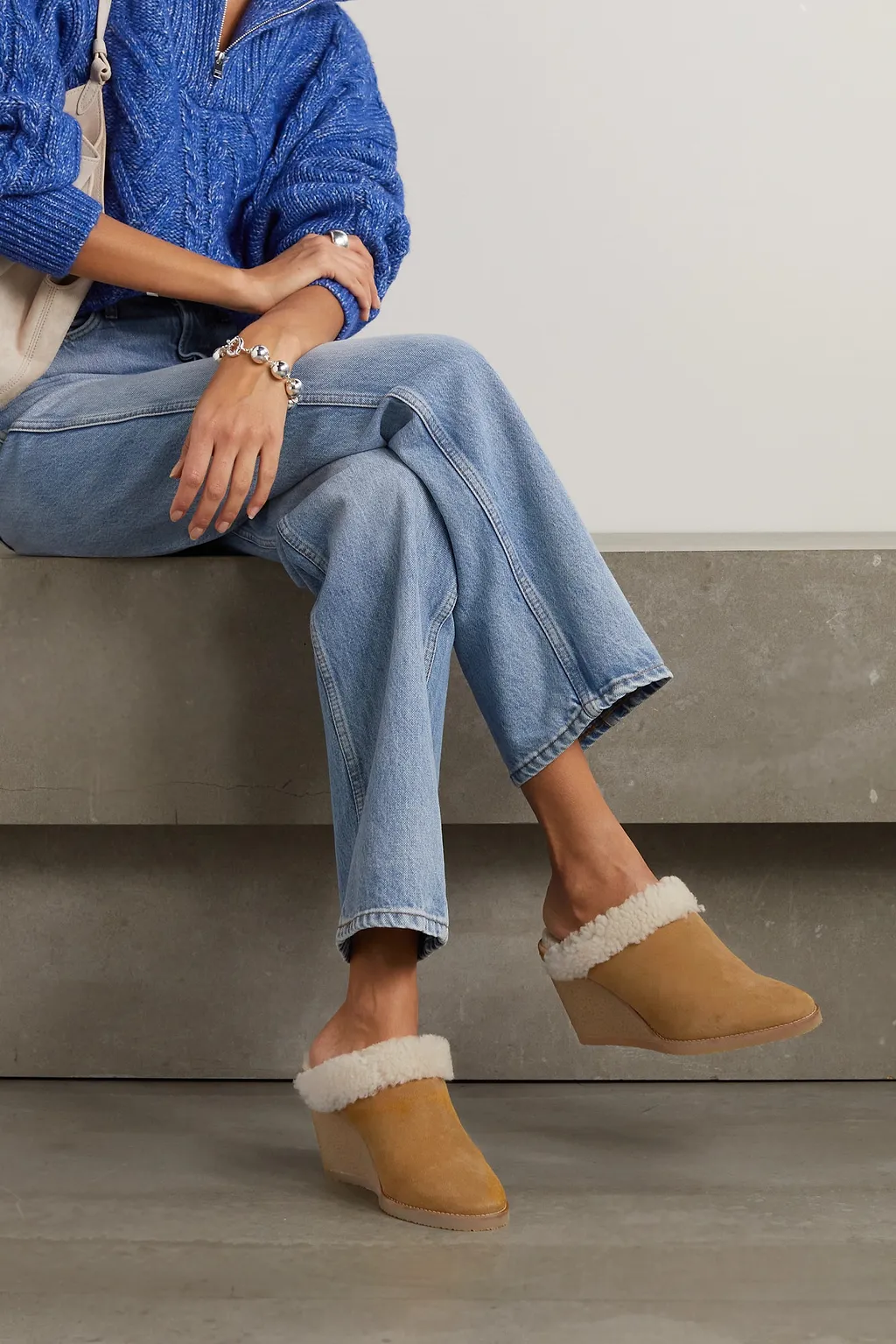 Shearling Wedge Mules