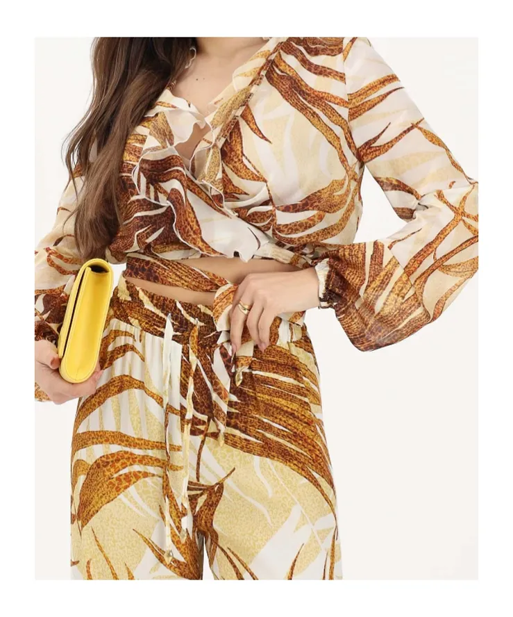 Ruffled Leaf-Print Blouse