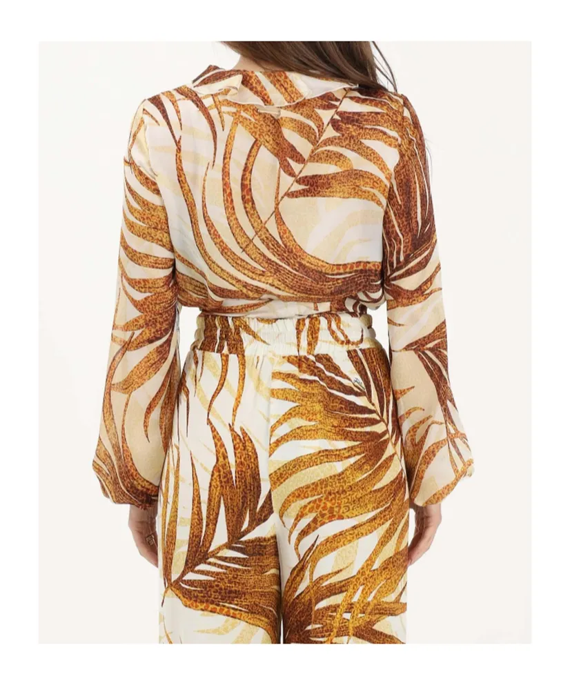 Ruffled Leaf-Print Blouse