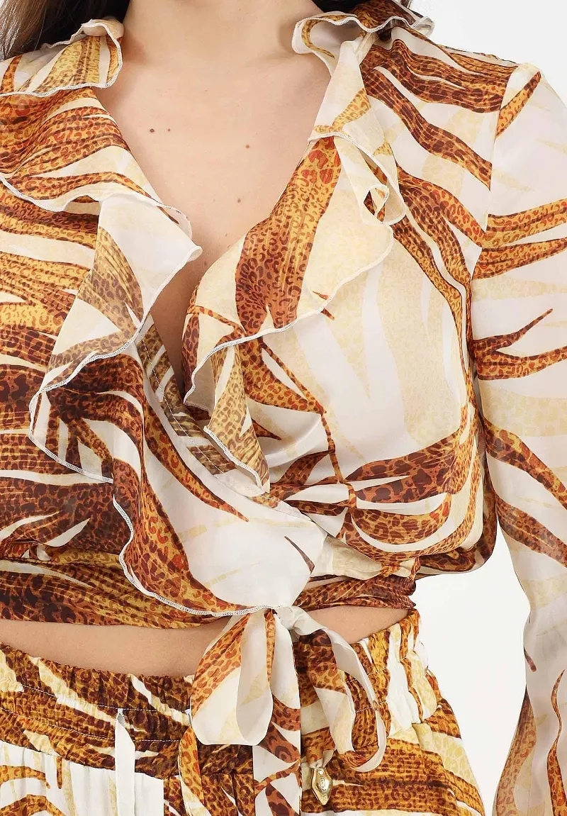 Ruffled Leaf-Print Blouse
