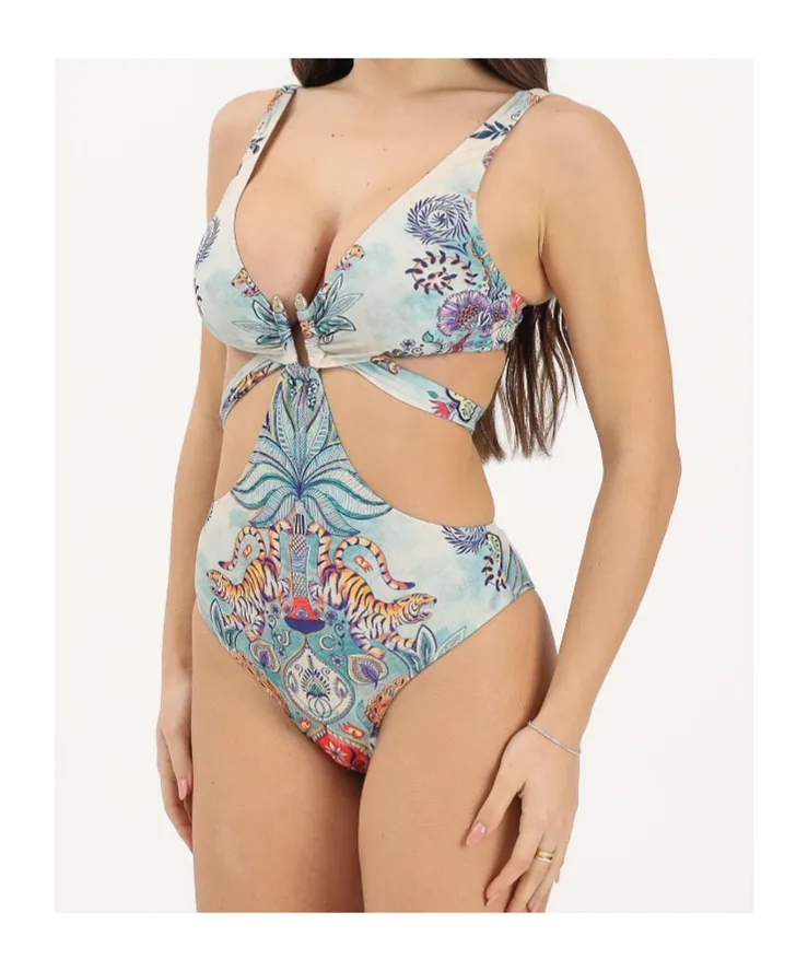 Tiger-Print Cut-Out Swimsuit