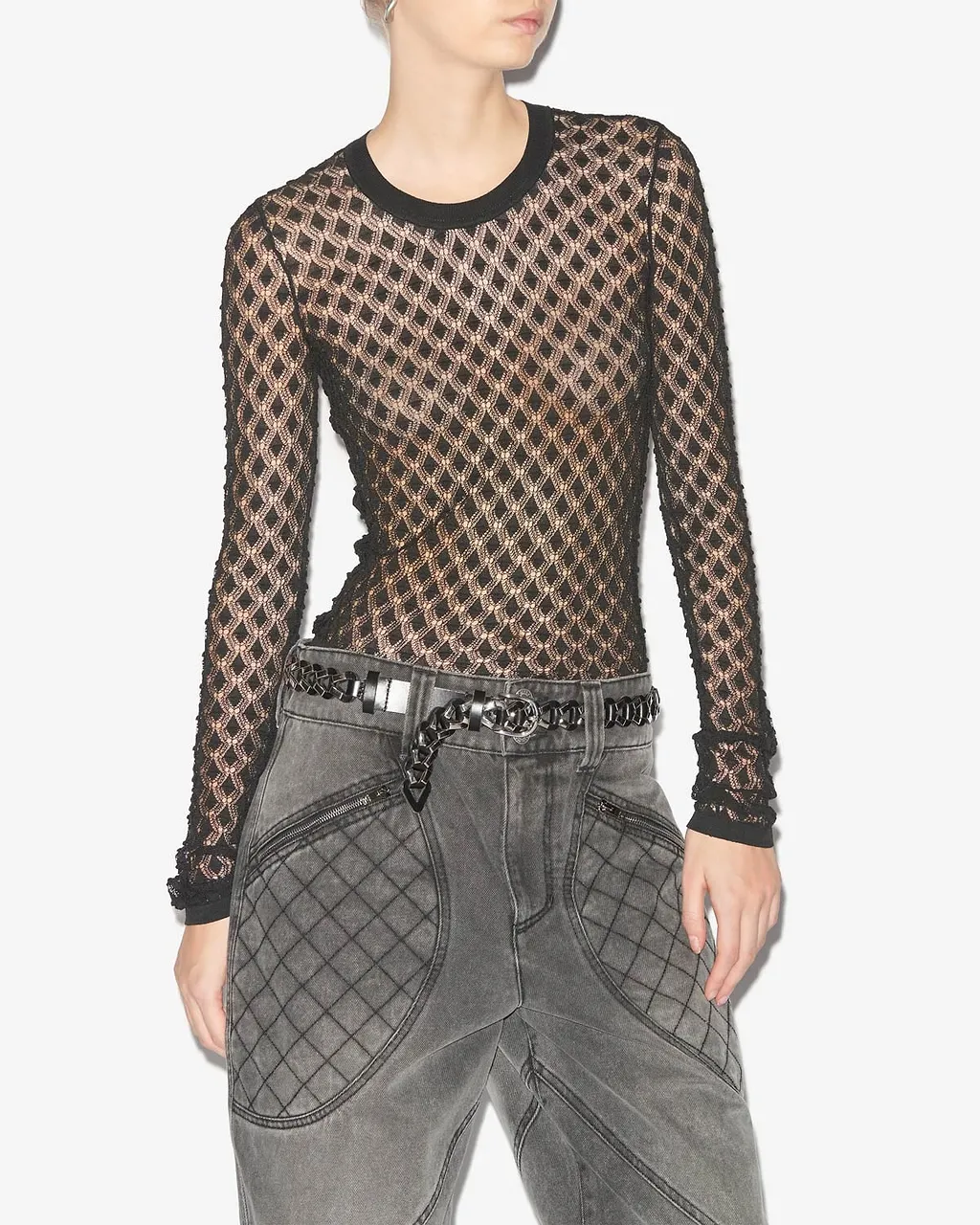 Isabel Marant Zavia Semi-Sheer Crewneck Knitted Top