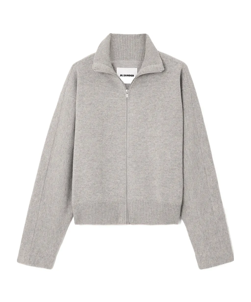 High-Neck Zip-Front Cardigan
