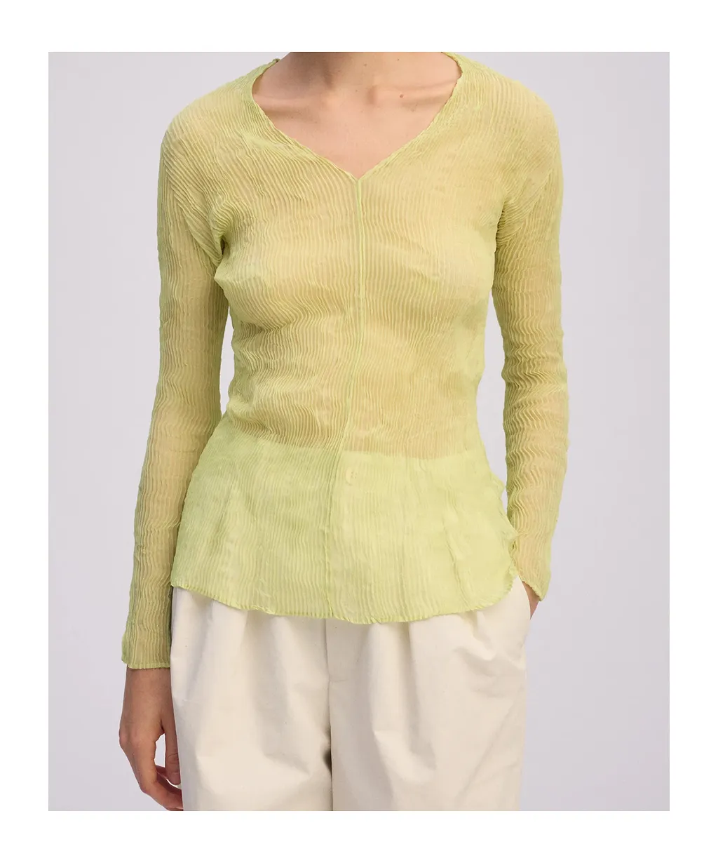 Issey Miyake Pleated V-Neck Top