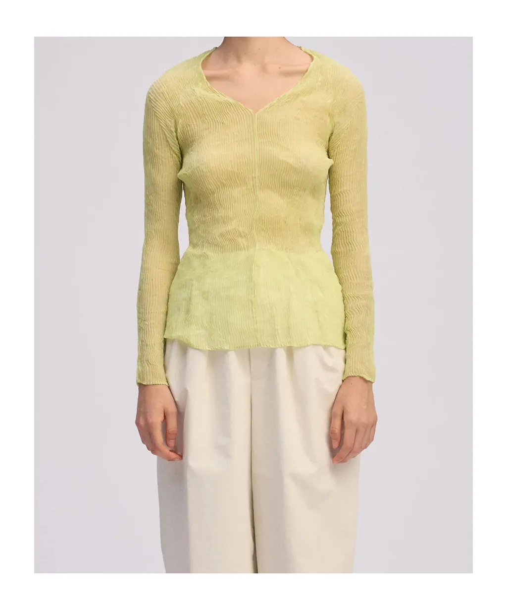 Issey Miyake Pleated V-Neck Top