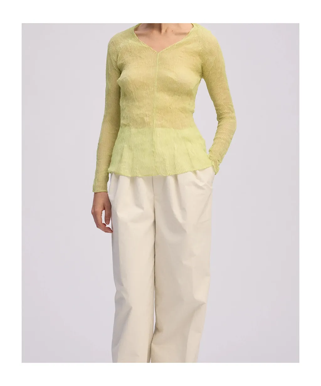 Issey Miyake Pleated V-Neck Top