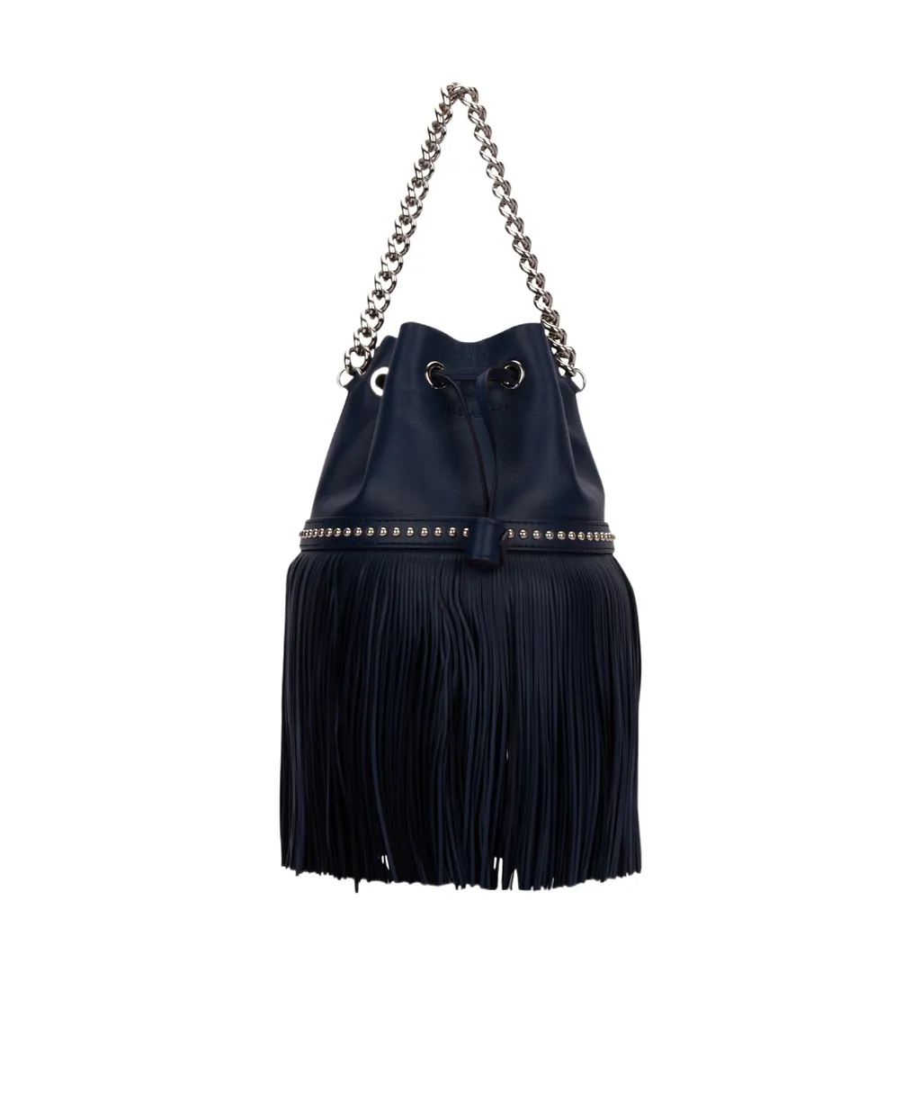 Fringed Chain-Strap Bucket Bag
