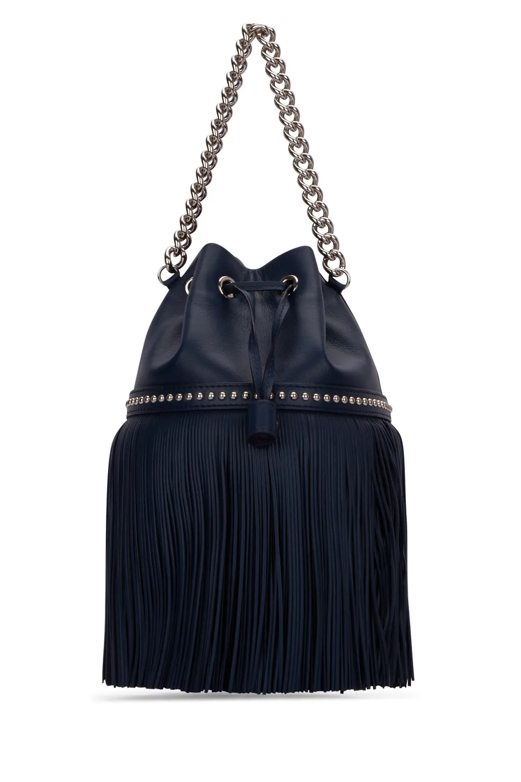 Fringed Chain-Strap Bucket Bag