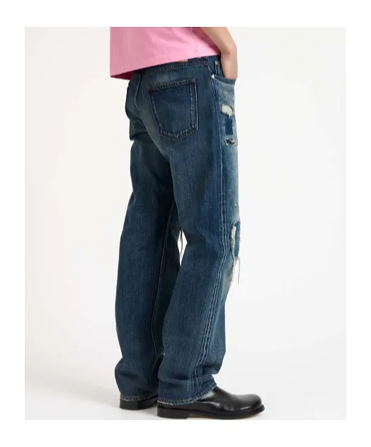 Jw Anderson Distressed Mid-Waisted Straight-Leg Jeans