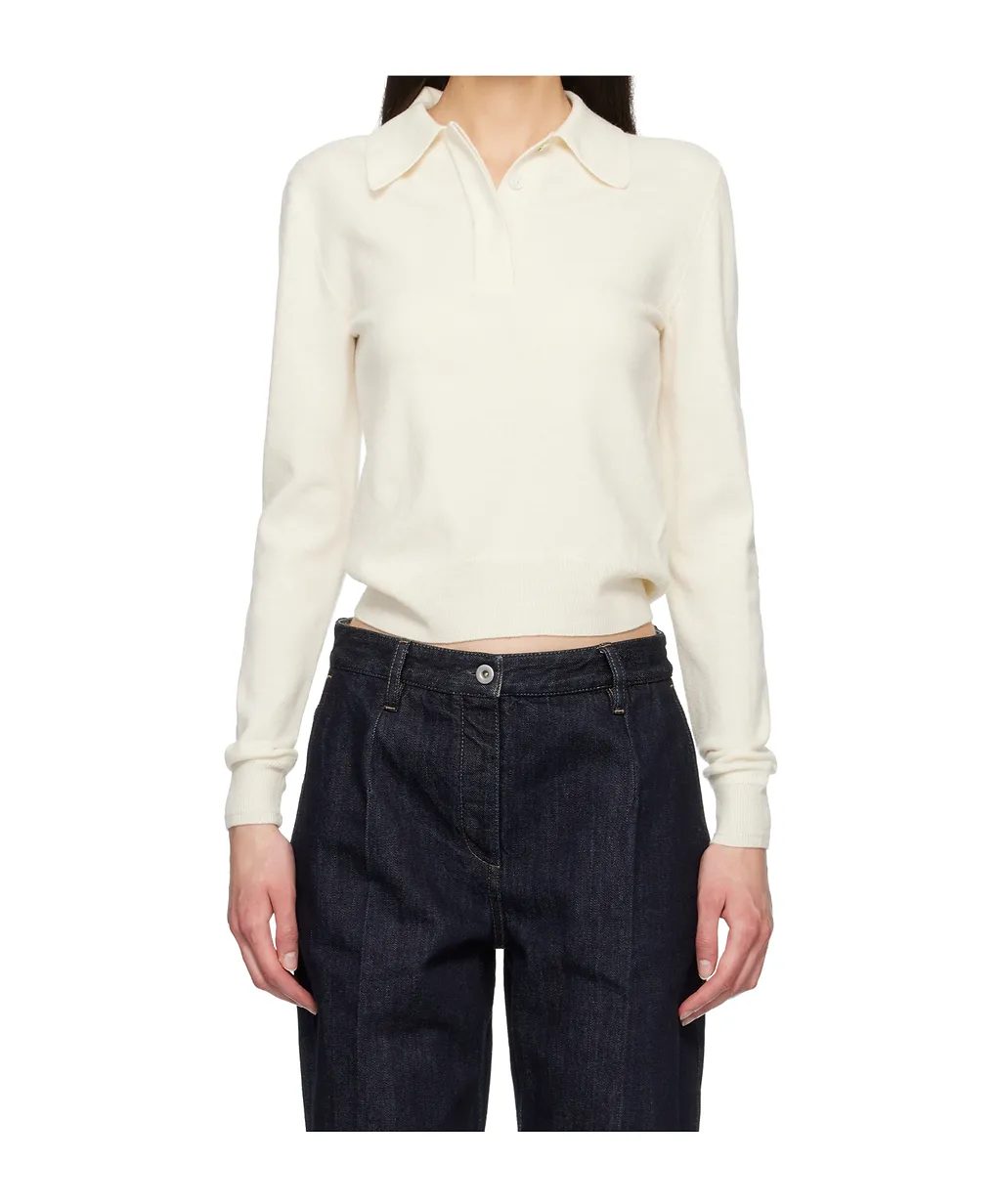 Long-Sleeved Wool Knit Polo Shirt