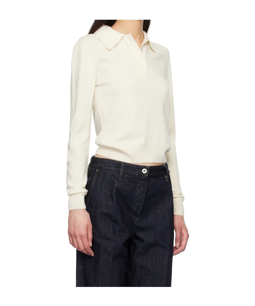 Long-Sleeved Wool Knit Polo Shirt