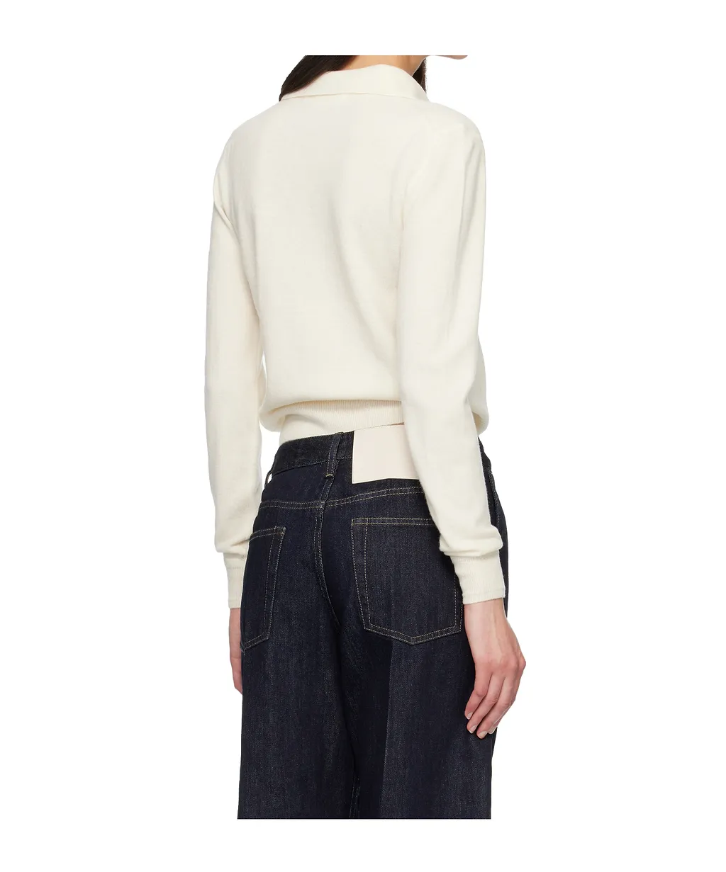 Long-Sleeved Wool Knit Polo Shirt