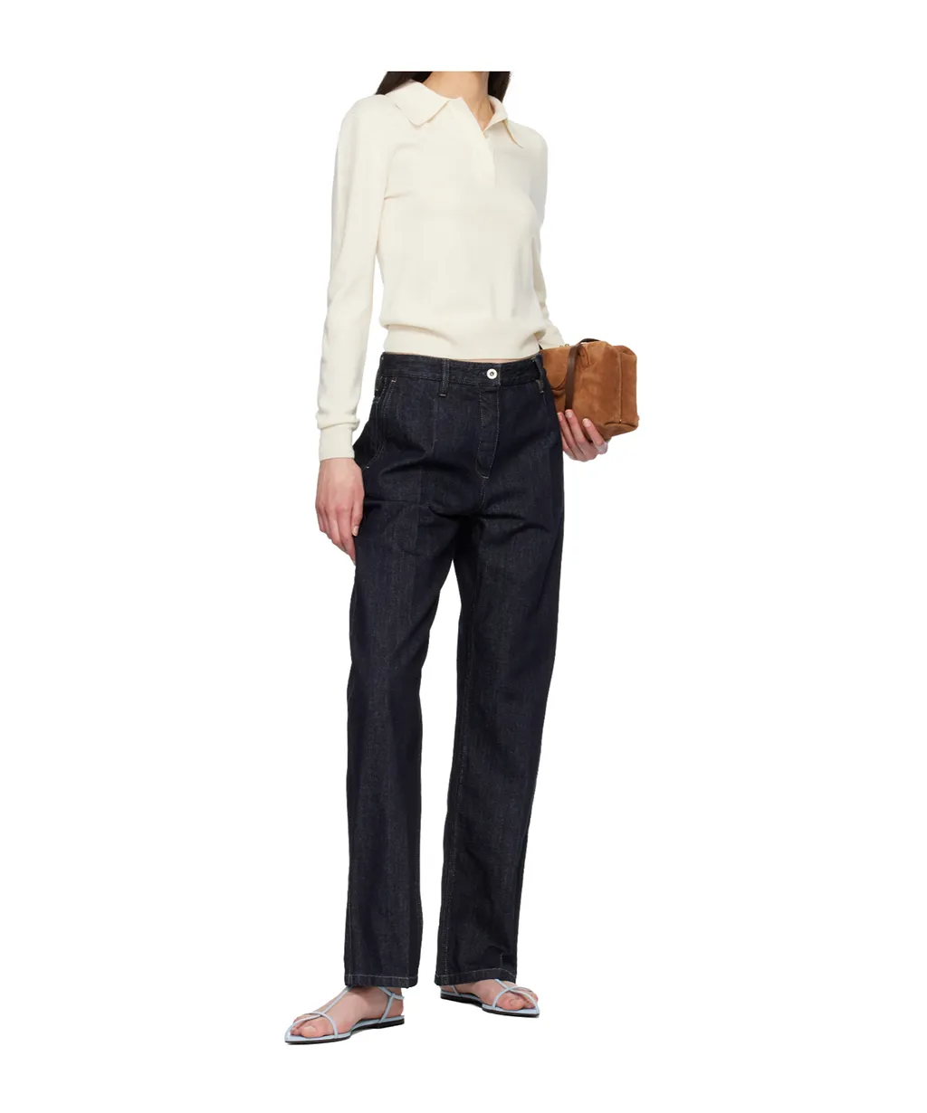 Long-Sleeved Wool Knit Polo Shirt