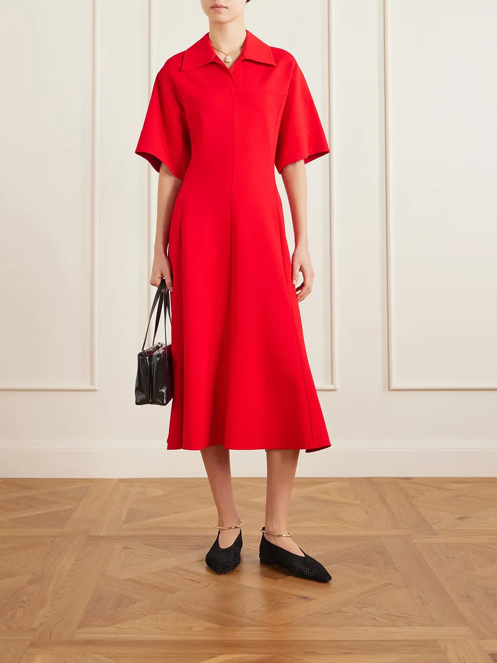 Patchwork Crepe Midi Dress