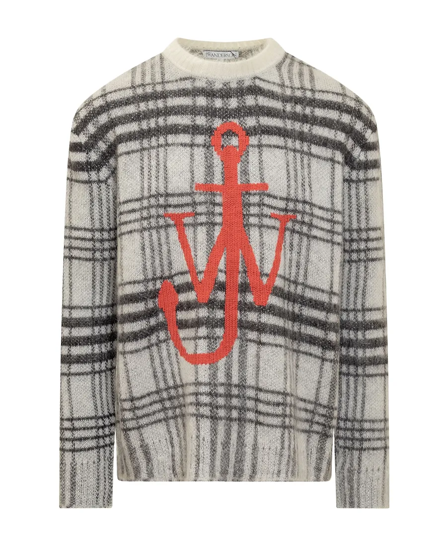 Jw Anderson Logo Intarsia-Knit Checked Jumper