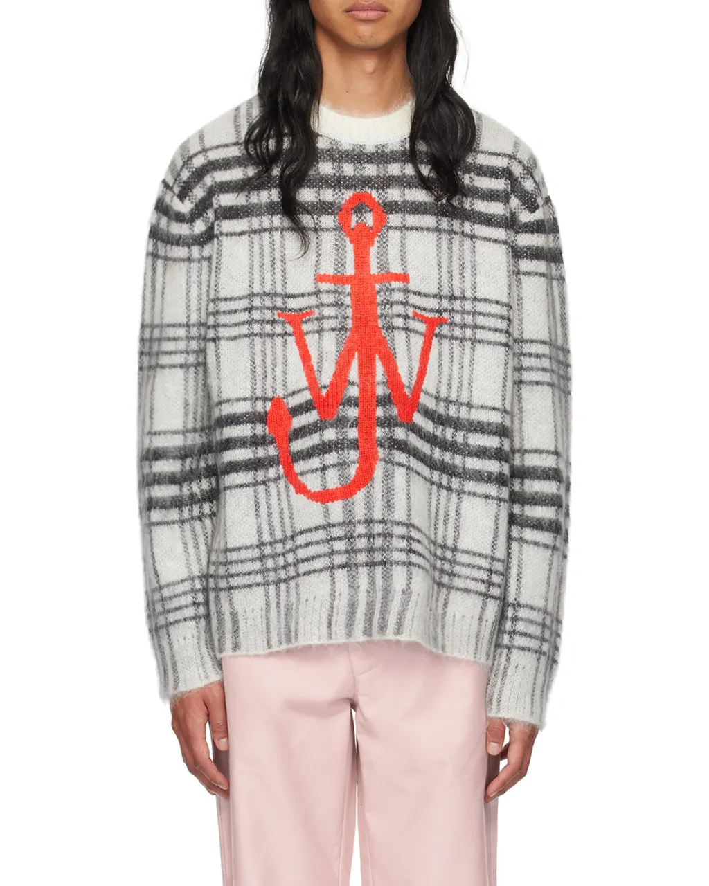 Jw Anderson Logo Intarsia-Knit Checked Jumper