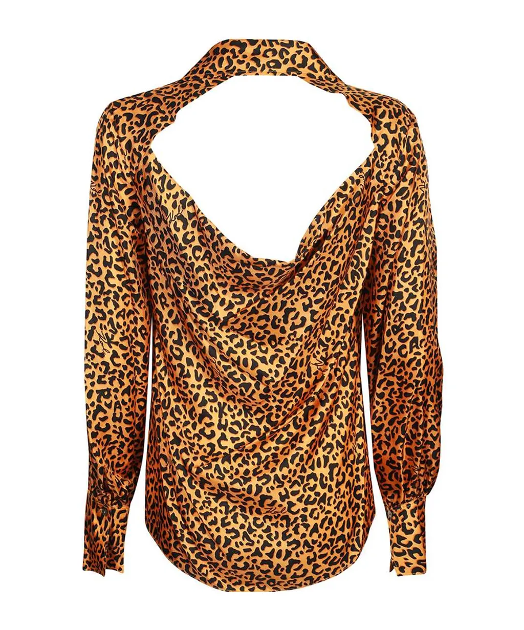 Leopard-Print Backless Silk Blouse