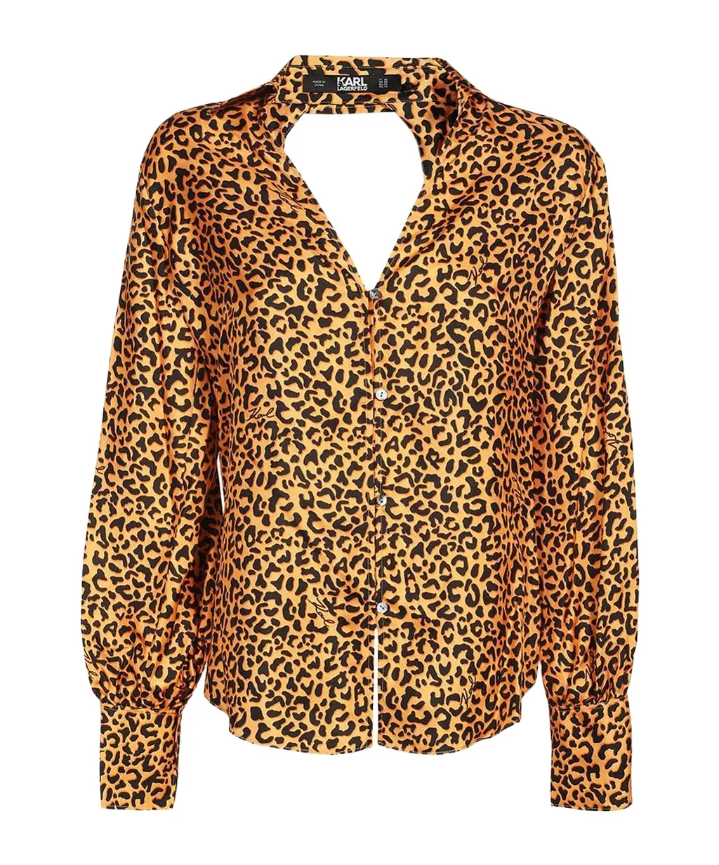 Leopard-Print Backless Silk Blouse