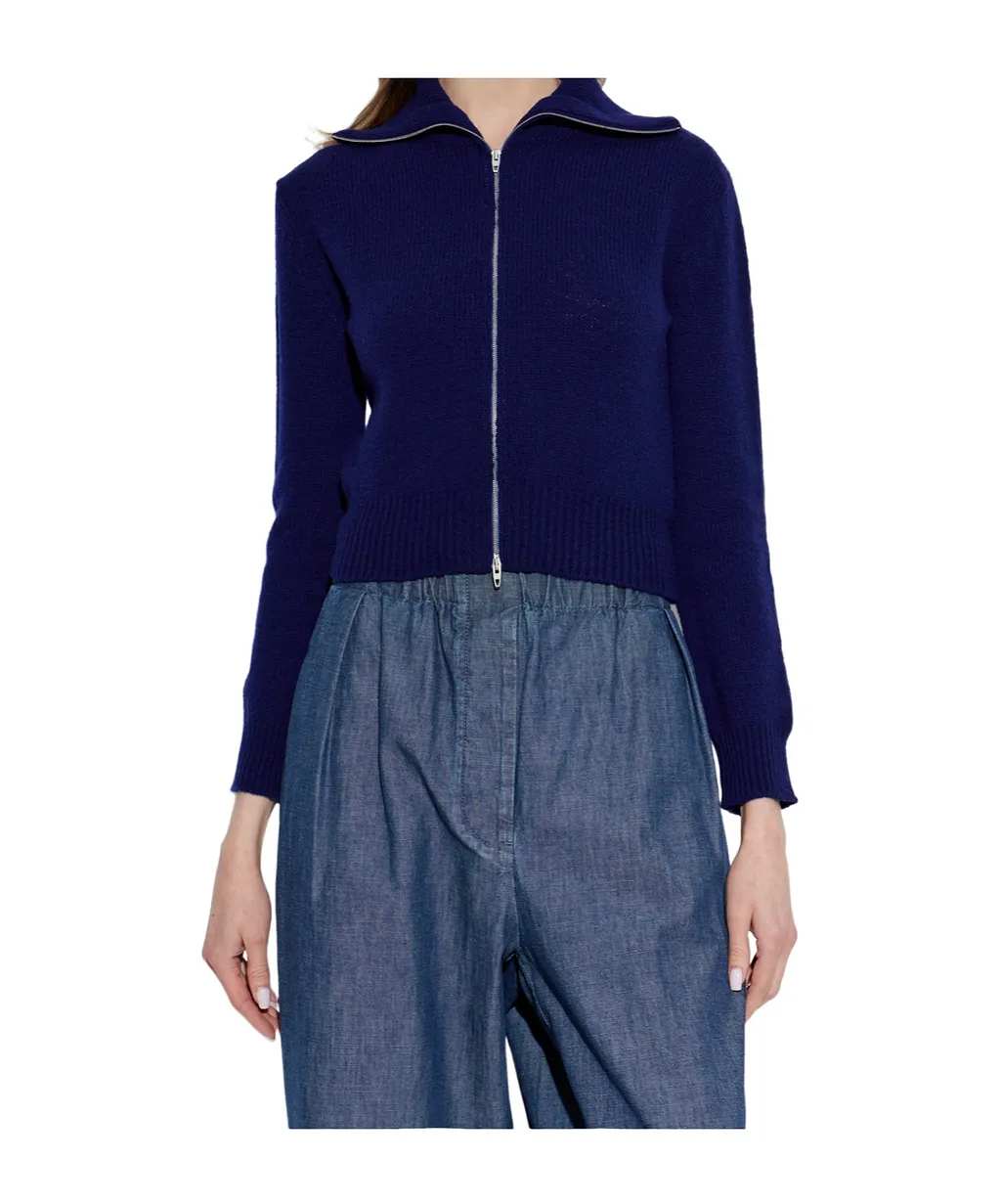 Jil Sander Zip-Up Wide-Collar Cardigan