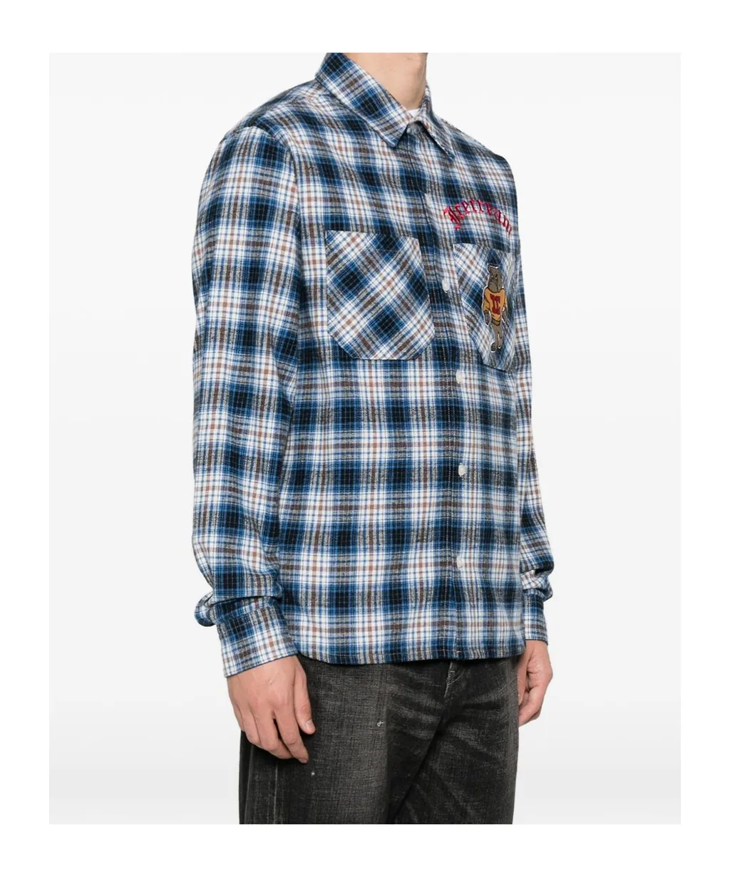 Check-Pattern Logo-Embroidered Shirt