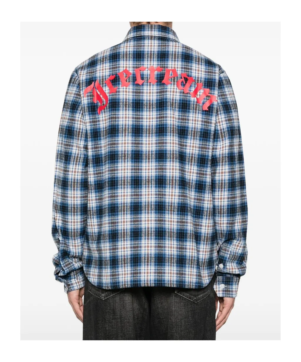 Check-Pattern Logo-Embroidered Shirt