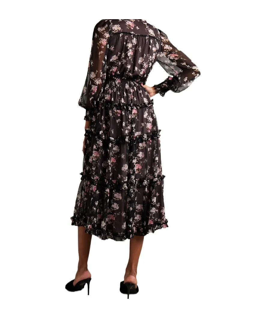 Kailo Wrap-Effect Floral-Print Silk-Chiffon Midi Dress