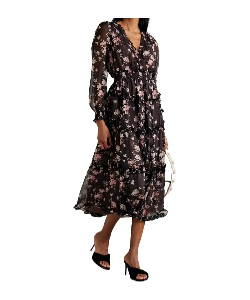 Kailo Wrap-Effect Floral-Print Silk-Chiffon Midi Dress