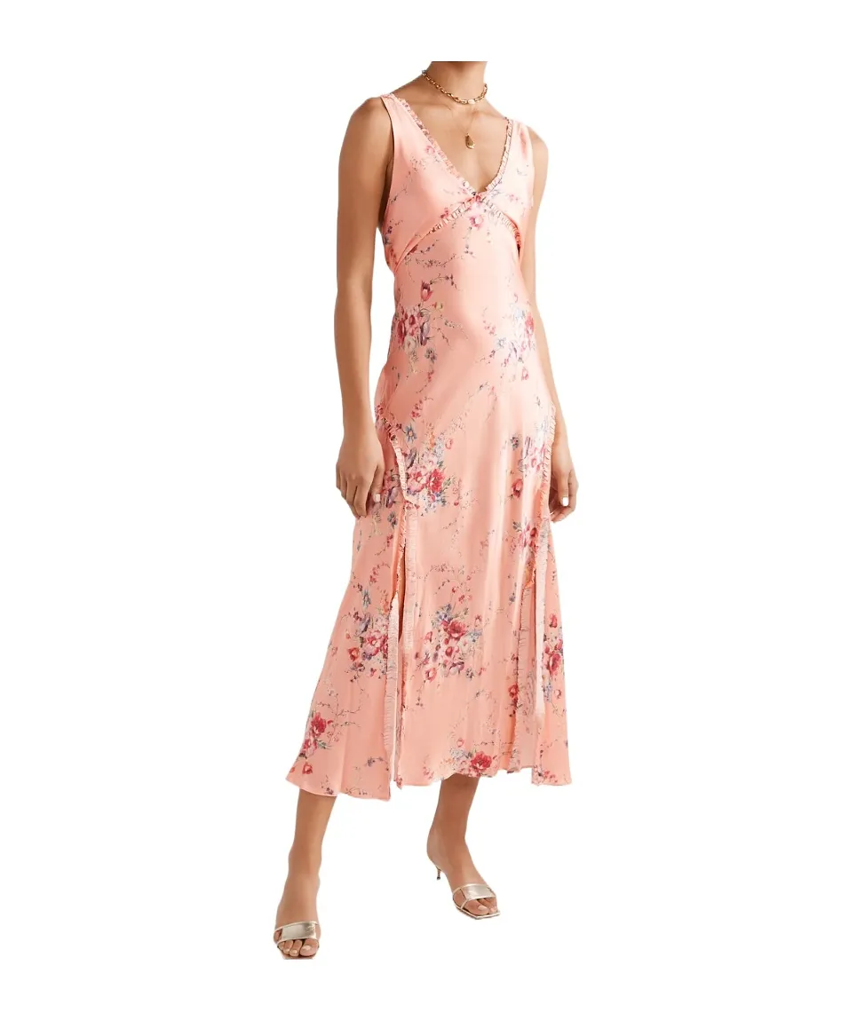 Kendall Ruffled Floral-Print Silk-Satin Maxi Dress