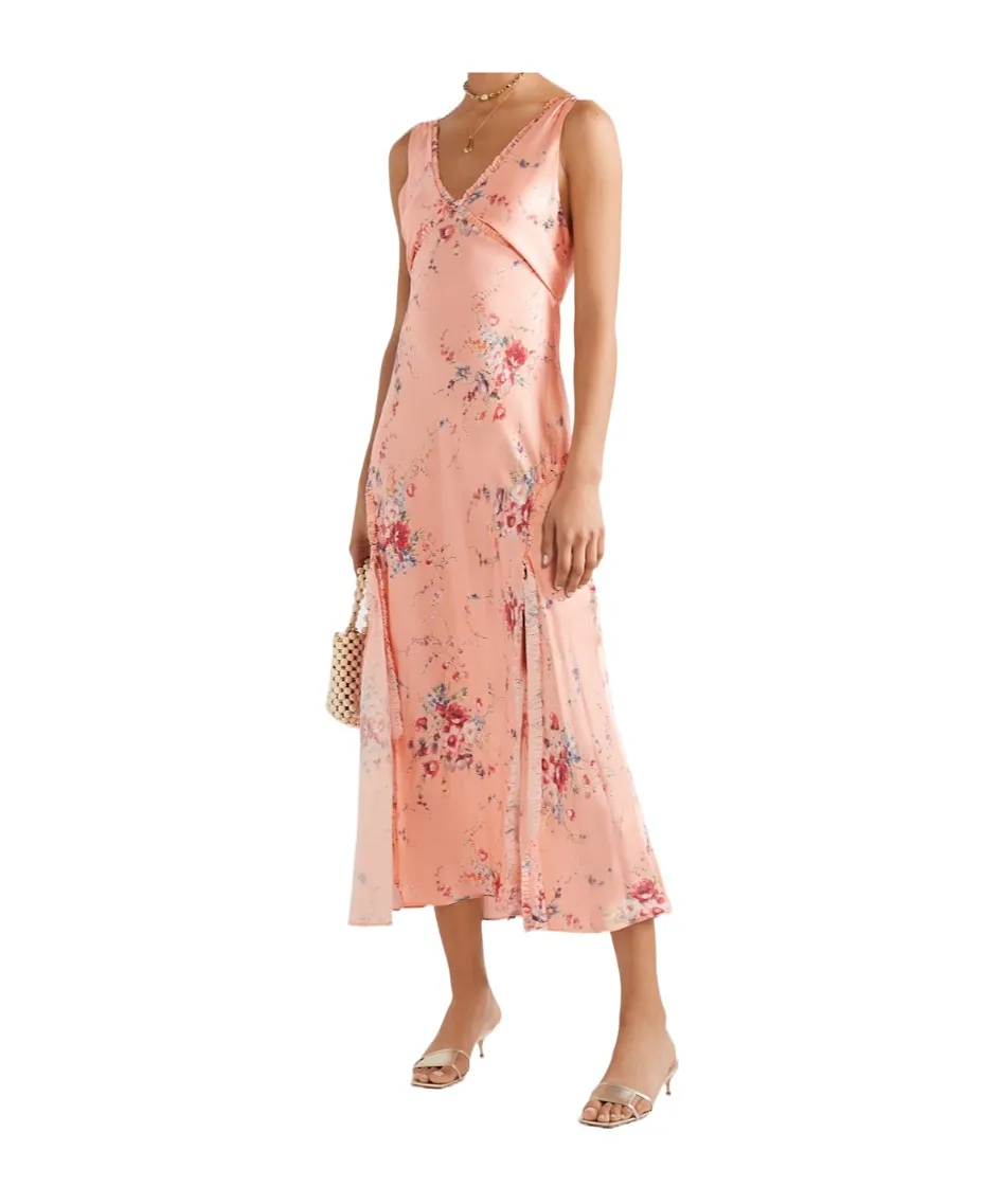 Kendall Ruffled Floral-Print Silk-Satin Maxi Dress