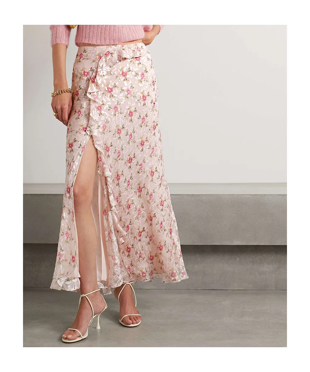 Sumi Floral-Print Fil Coupé Chiffon Maxi Skirt