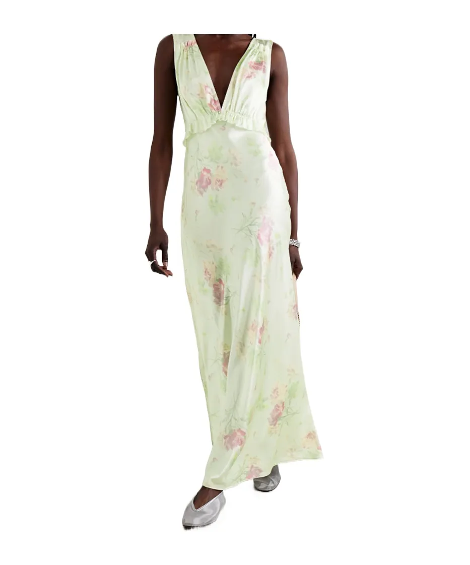 Suniva Ruffled Floral-Print Silk-Charmeuse Maxi Dress