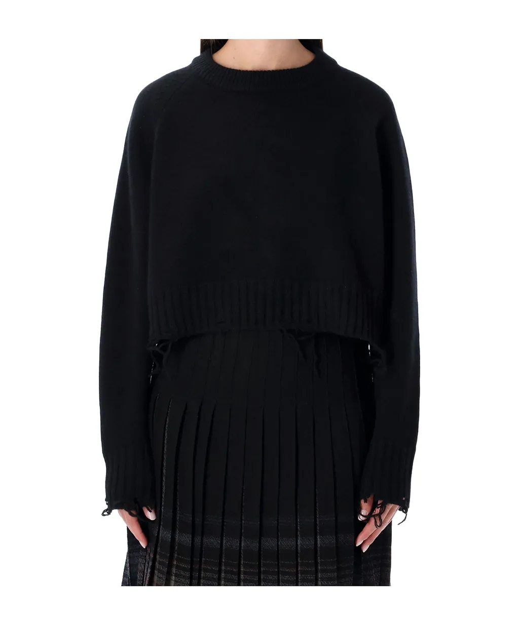 Low Classic Damaged Cropped Knitted Sweater