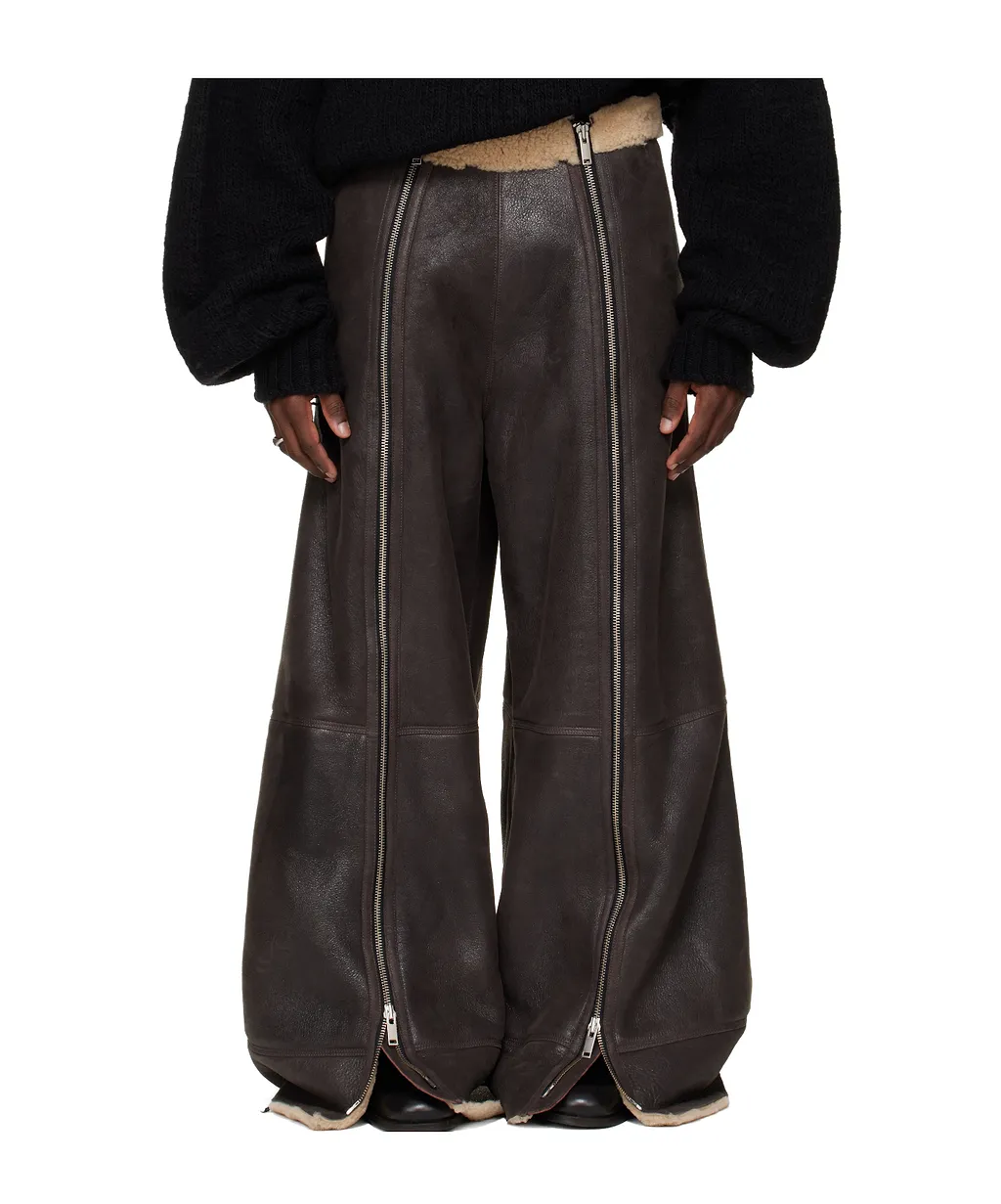 Zippered Grained Sheepskin Pants