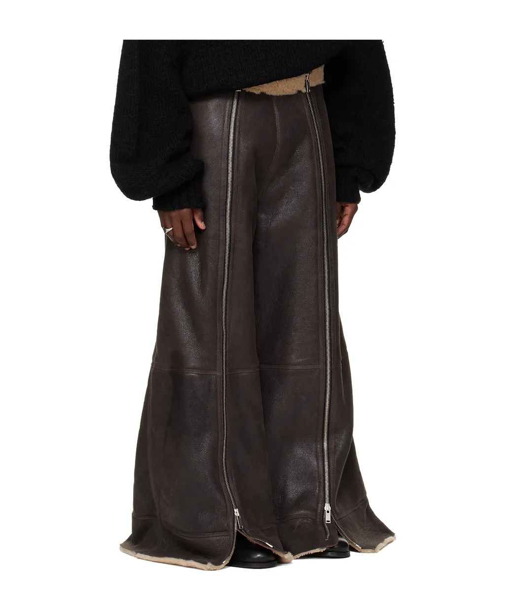 Zippered Grained Sheepskin Pants