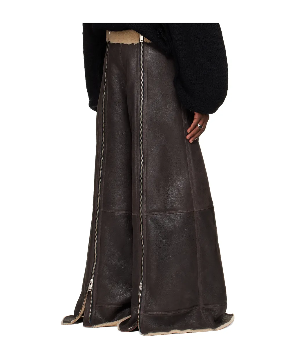 Zippered Grained Sheepskin Pants