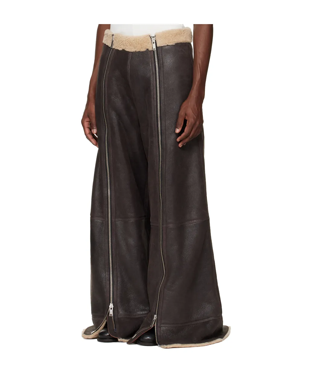 Zippered Grained Sheepskin Pants