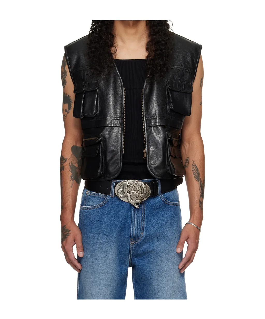 V-Neck Faux Leather Work Vest