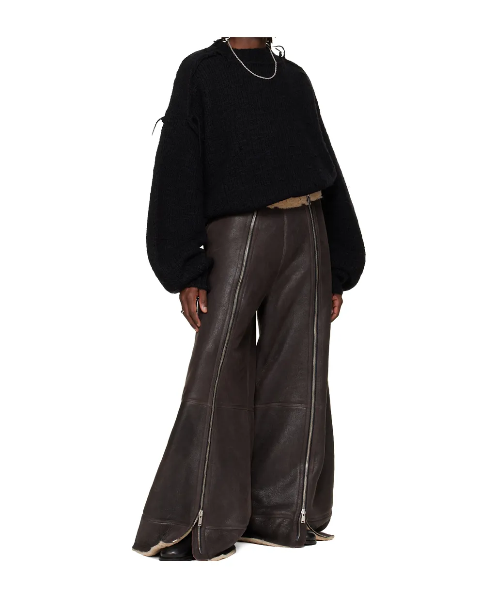 Zippered Grained Sheepskin Pants