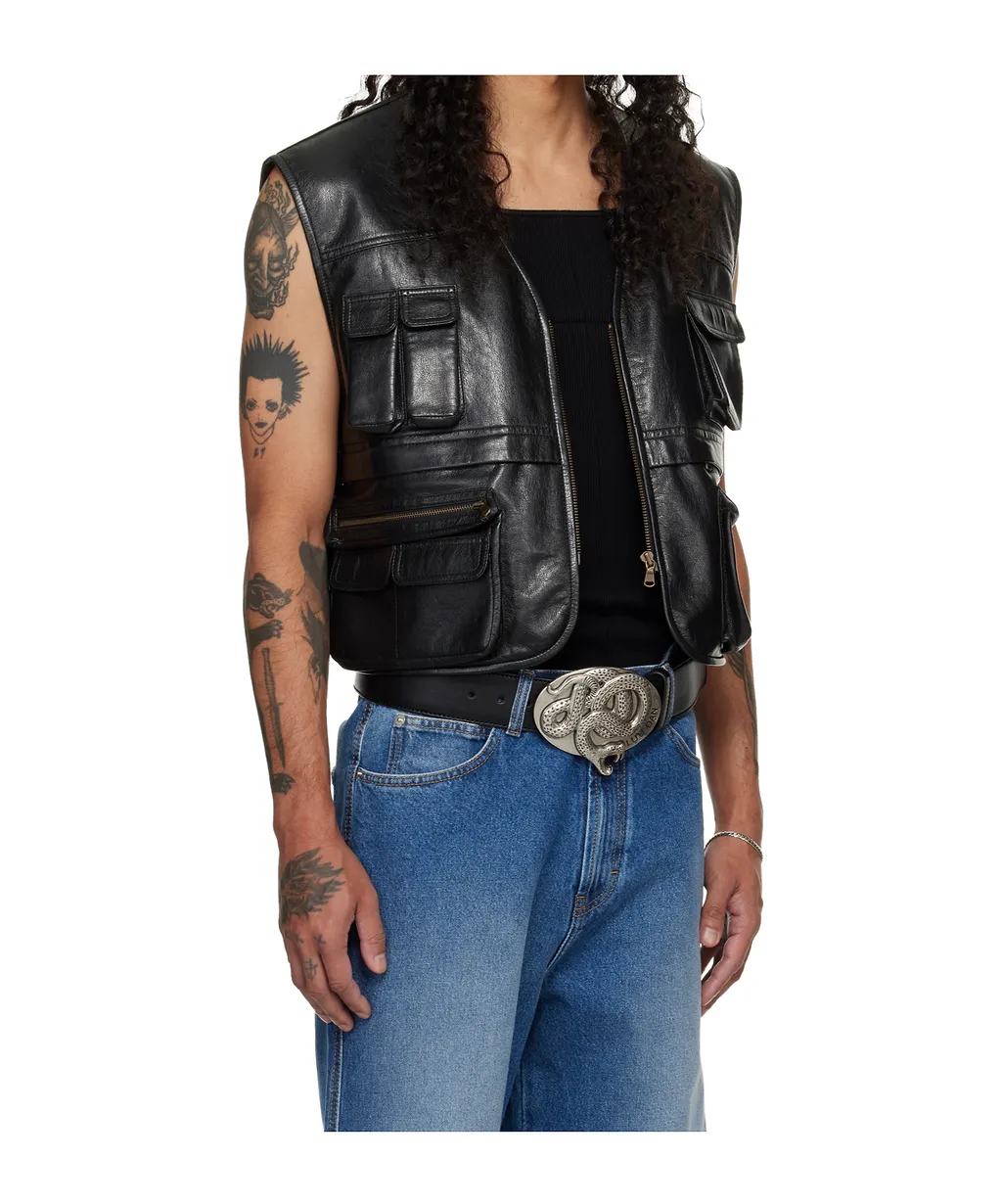 V-Neck Faux Leather Work Vest