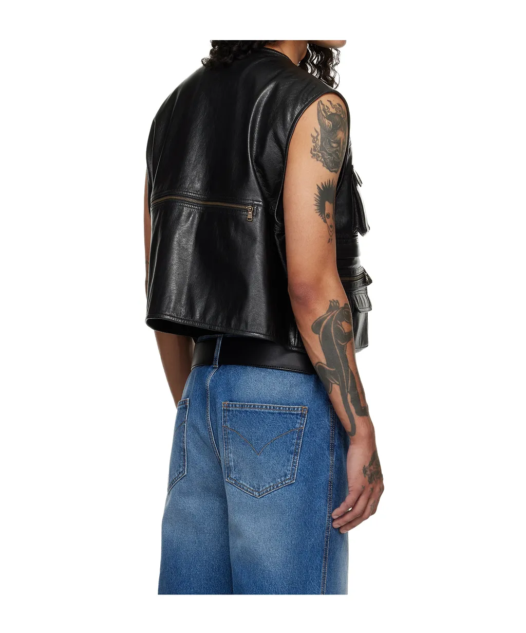 V-Neck Faux Leather Work Vest