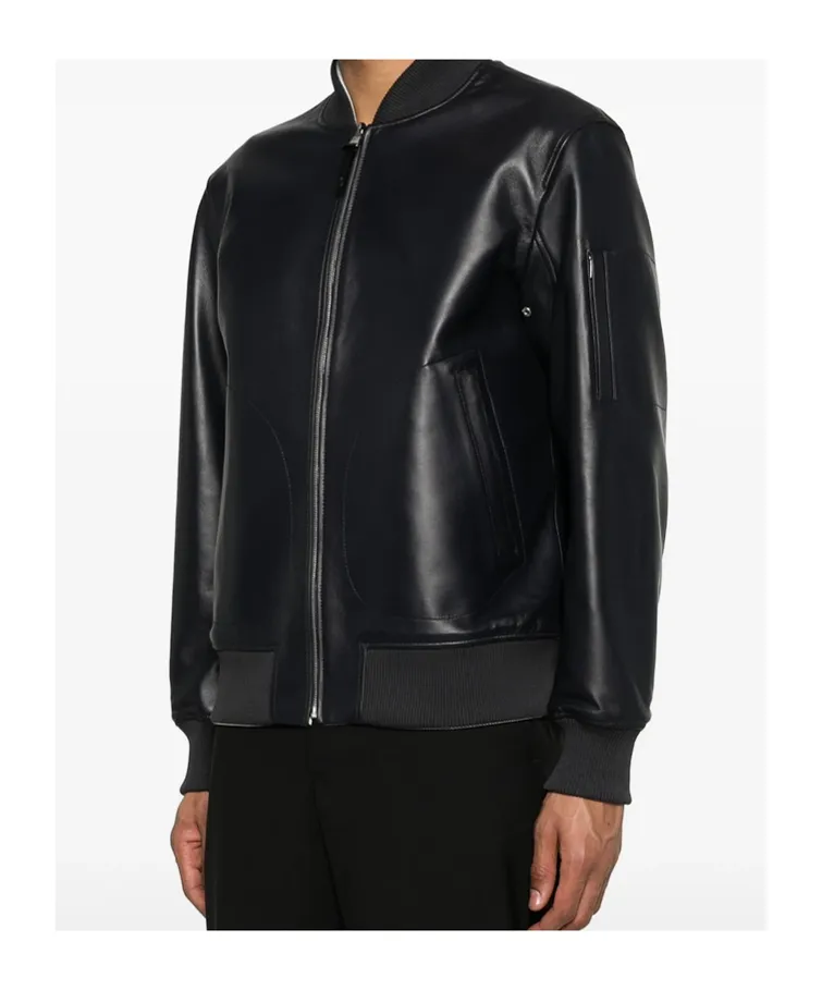 Long-Sleeved Leather Jacket