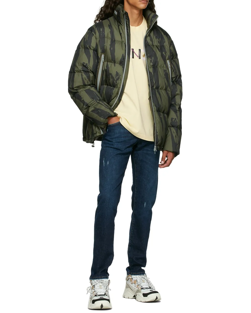 Pleat Camo-Print Puffer Jacket