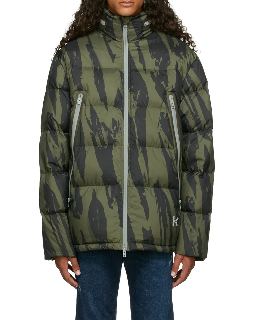 Pleat Camo-Print Puffer Jacket