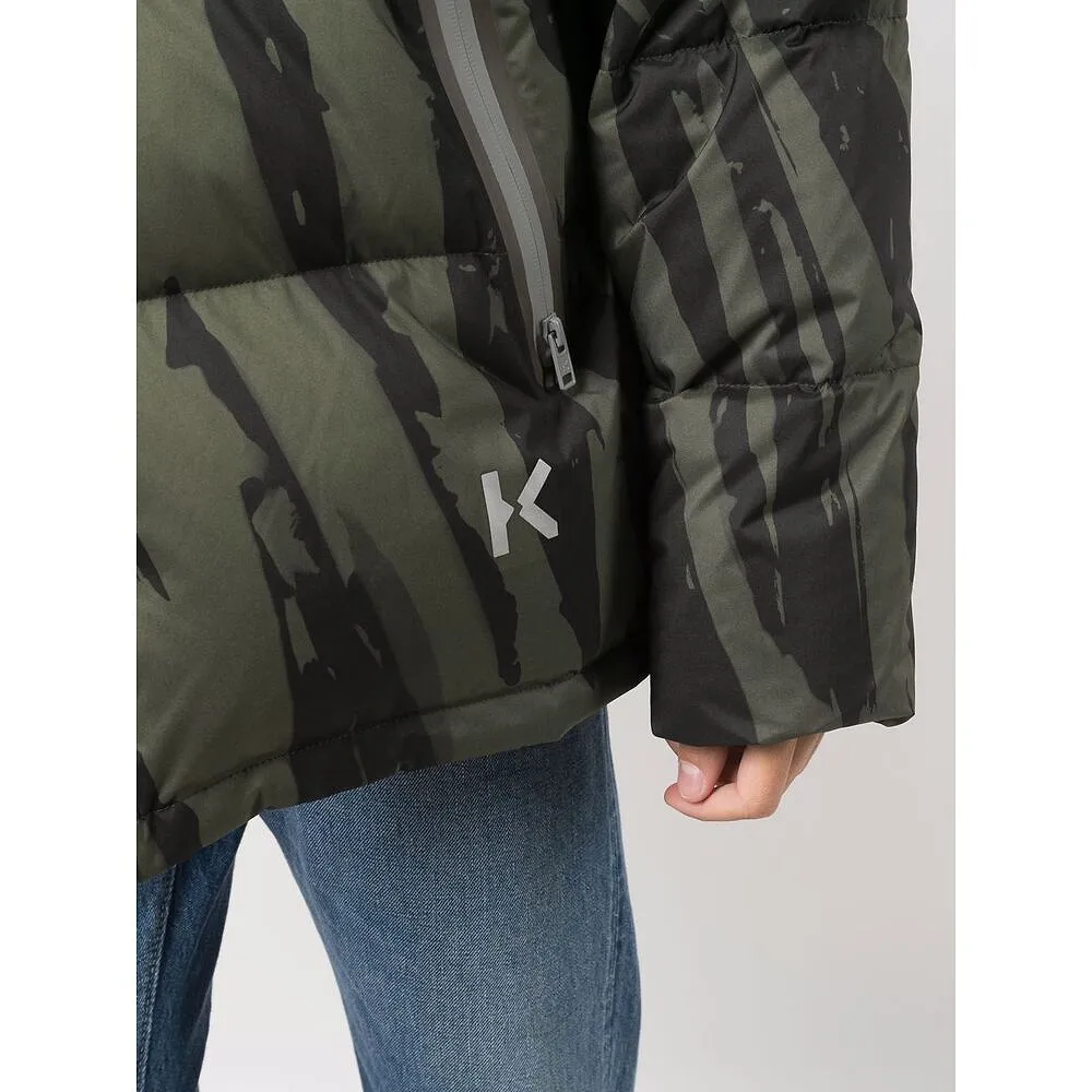 Pleat Camo-Print Puffer Jacket
