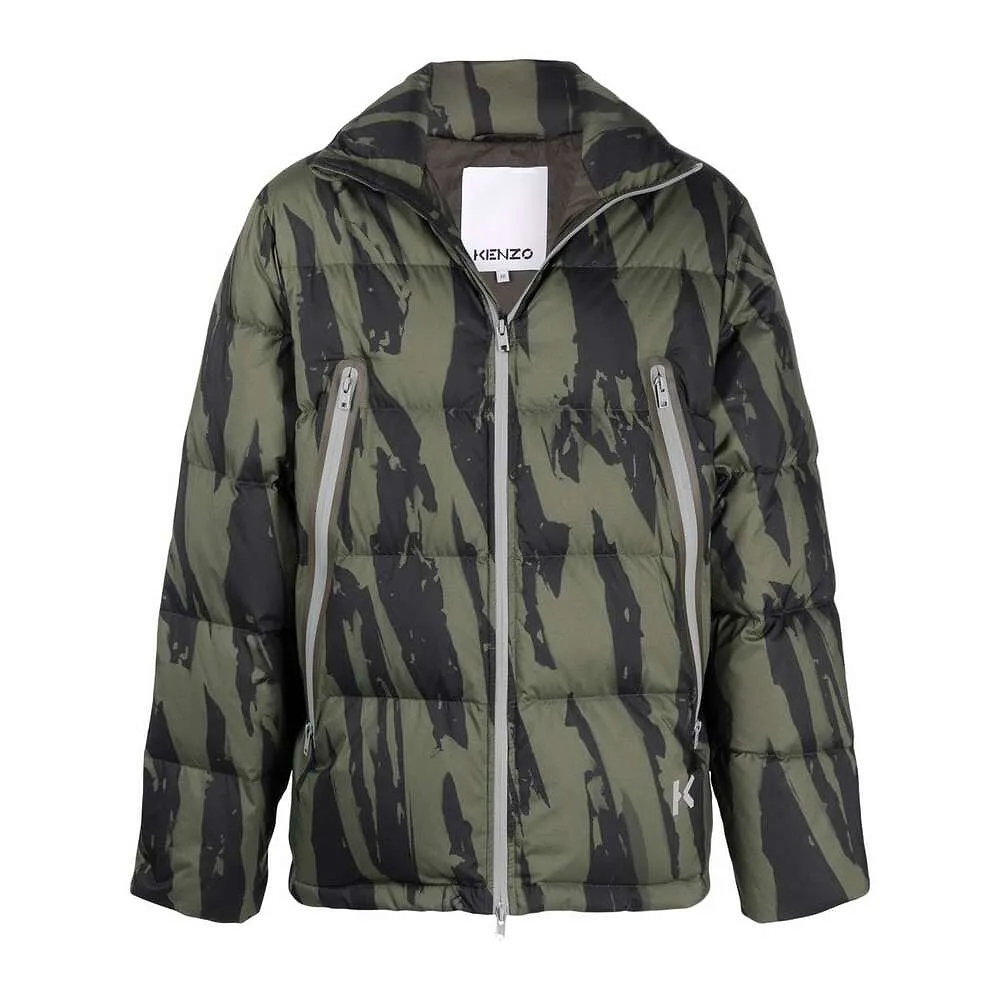 Pleat Camo-Print Puffer Jacket