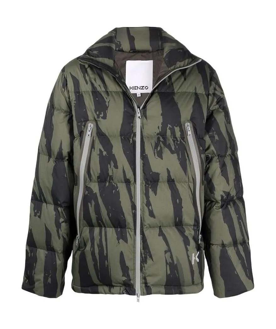 Pleat Camo-Print Puffer Jacket